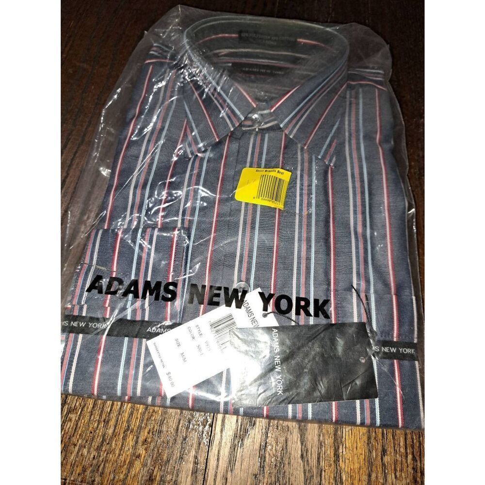New Medium Adams New York Red White Blue Long Sleeve Dress Shirt with Collar NWT